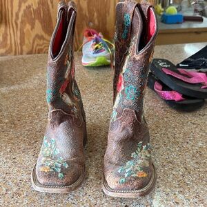 Macie Bean Brown Kids Boots with Floral Embroidery